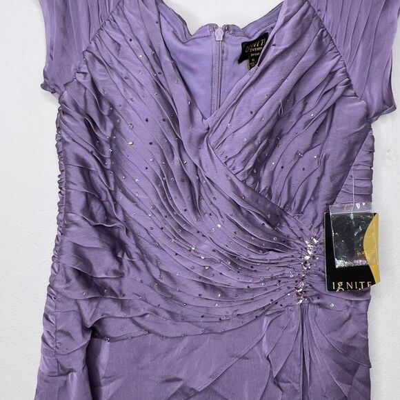 Ignite Evenings by Carol Lin Rouched Beaded Tier Dress nwt - Picture 5 of 10